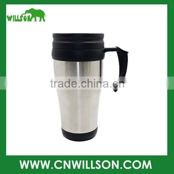 big size stainless steel double wall thermal office use mug with handle and lid