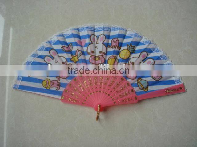 unique designed fabric with plastic folding fan