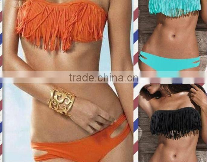 Wholesale Women Tassel Bikini Swimwear swimsuit Push up Fringe Top Bandeau Bikini