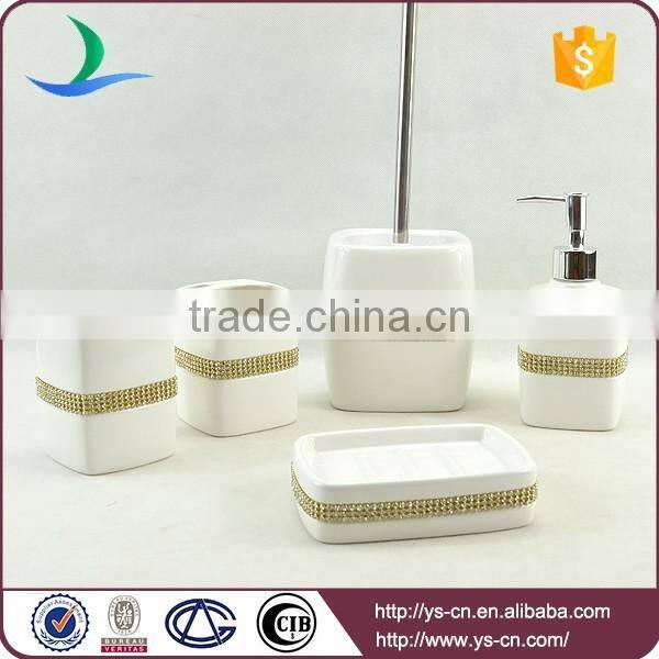 Ceramic Hotel Bathroom Sanitary Items with golden rhinestone