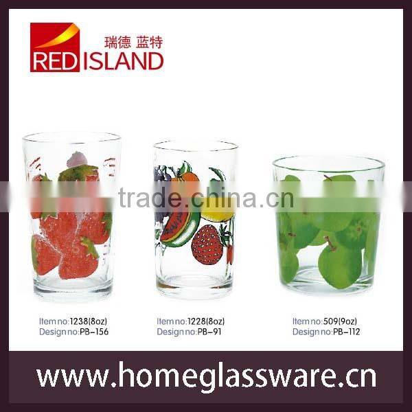 Printing Glass Tumbler with Strawberry Pattern/Water Glass Set