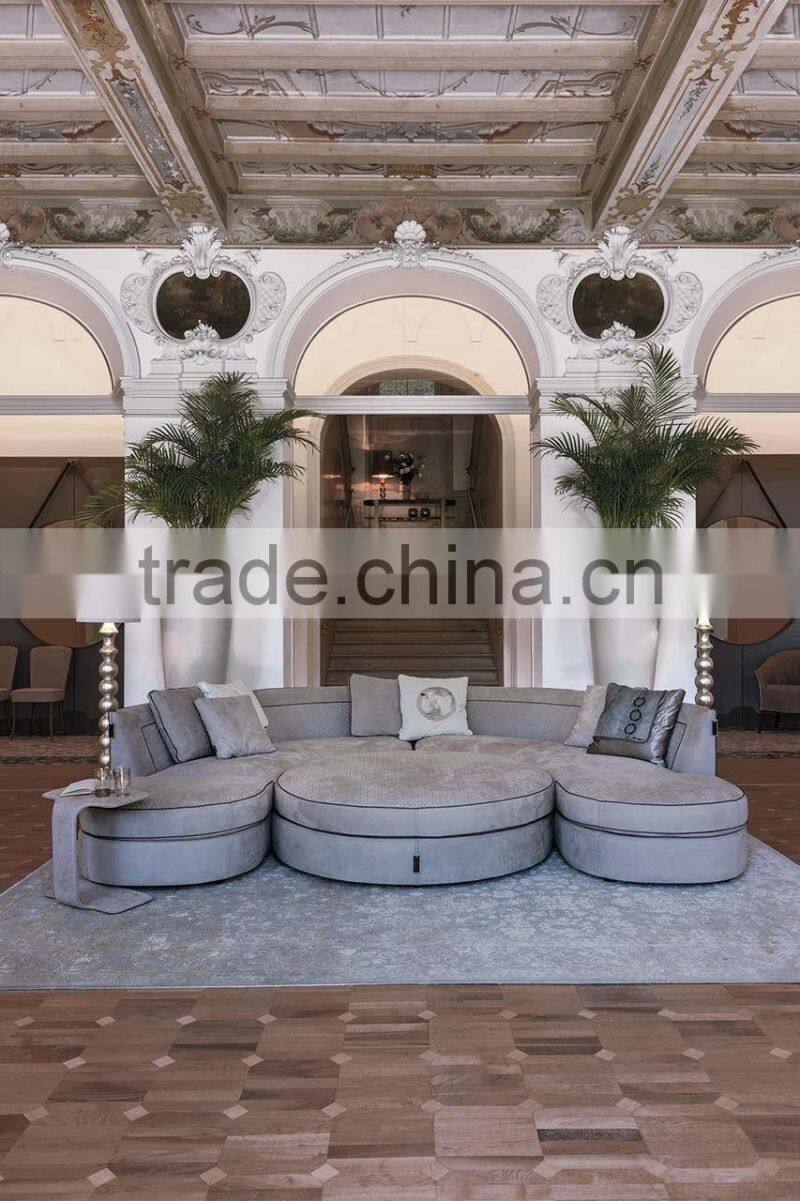 Italy Style Living Room Sectional Sofa Set/ Post-Modern Design Fabric Chesterfield Couch Daybed/ Luxury Stylish U-shape Sofa Set