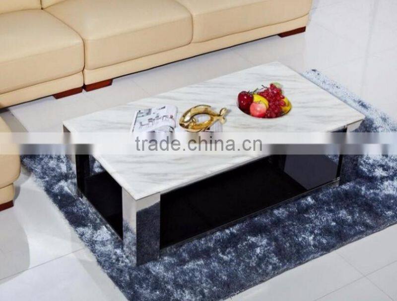 Cheap modern carrara white marble top black steel coffee table