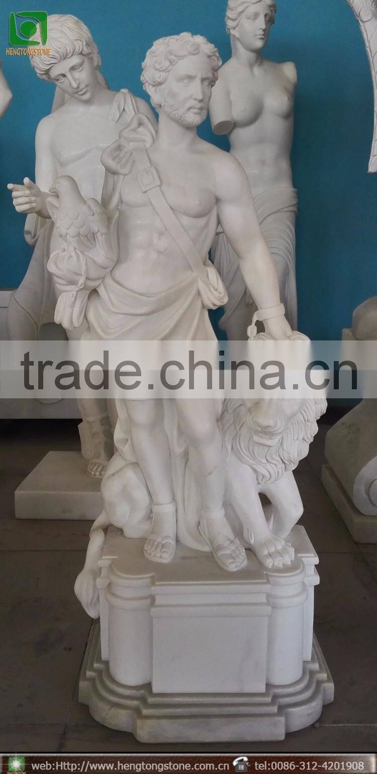 White Home Garden Warrior With Lion Carving