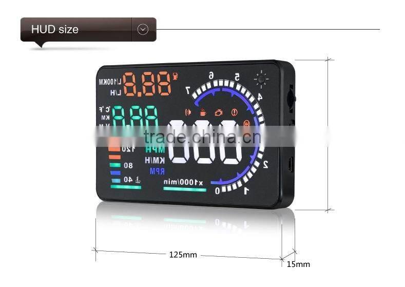 Hot-selling New Colorful Big 5.5 Display Screen Car HUD Head Up Display OBD2 Feul Comsuption/Speed/Tire Pressure Alarm Car HUD
