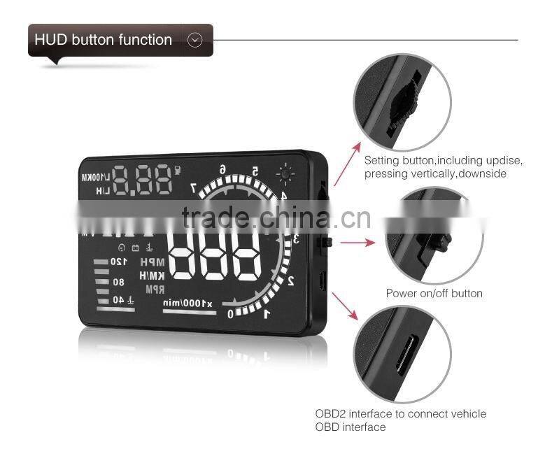Hot-selling New Colorful Big 5.5 Display Screen Car HUD Head Up Display OBD2 Feul Comsuption/Speed/Tire Pressure Alarm Car HUD