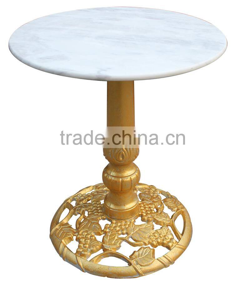 European style marble top golden cast iron base hotel coffee table