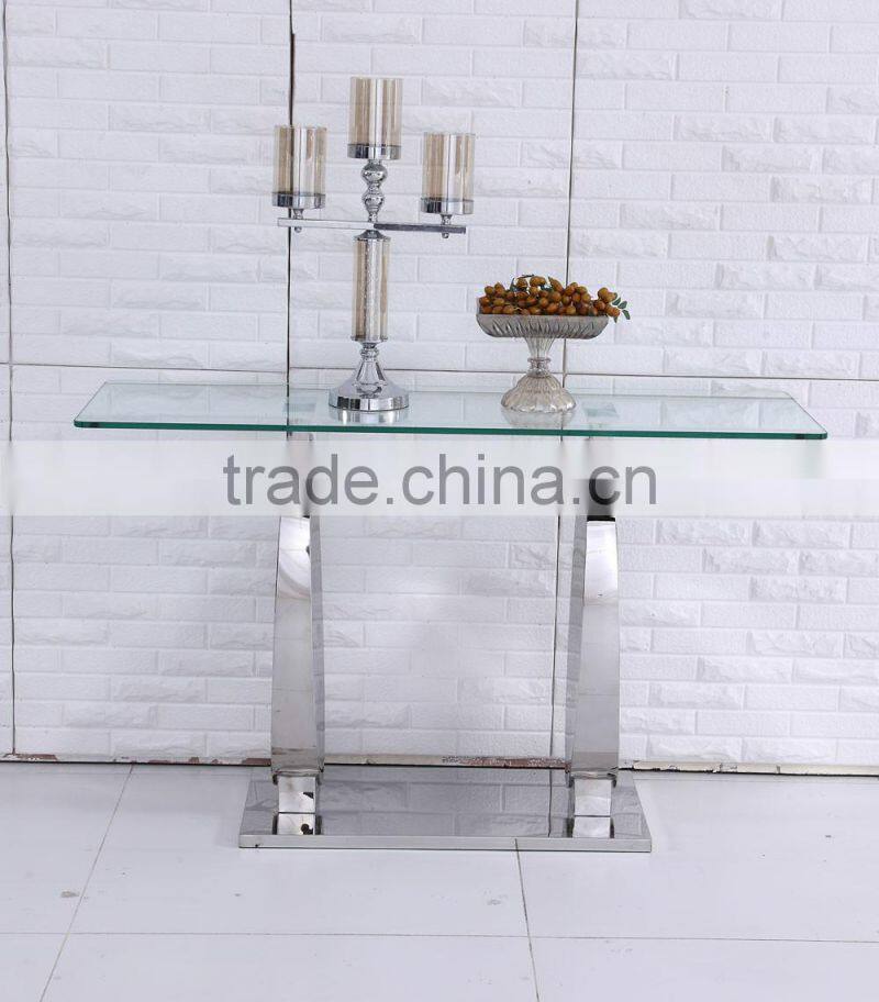 Industrial Tempered Glass Console Table with Metal