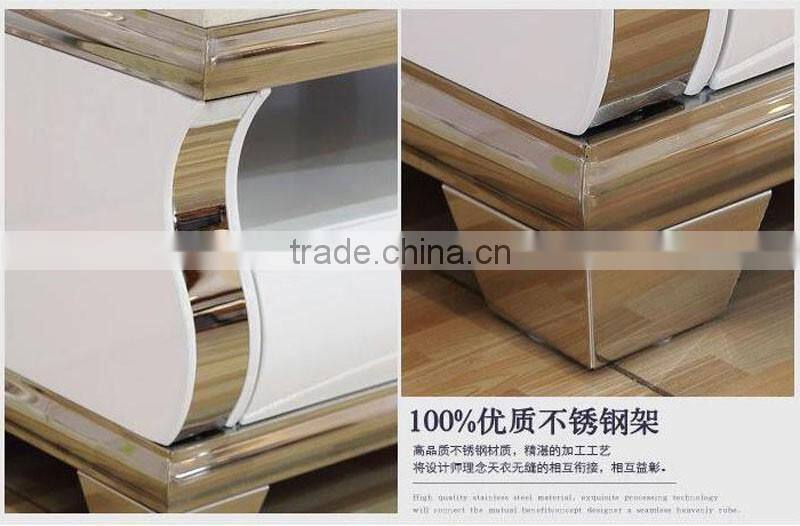 hot selling royal luxury high gloss stainless steel TV stand/cabinet design E1073