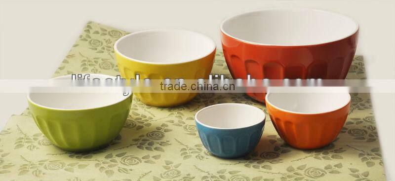 3pcs set Mixing bowl with solid color, Embossed design