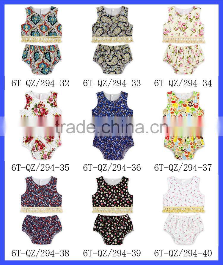 Wholesale 2 Pieces Girls Beaches Clothes Set Floral Tassel Fashion Infant Outfits Baby
