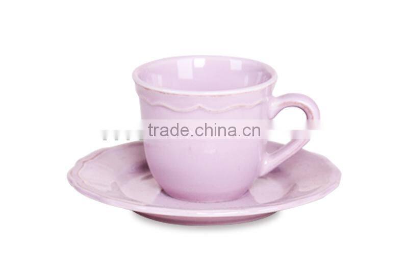 Classic Stoneware White Tea Cups and Saucers