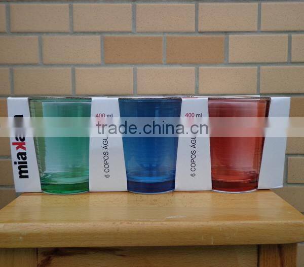 400ml machine pressed glass cup with spray color