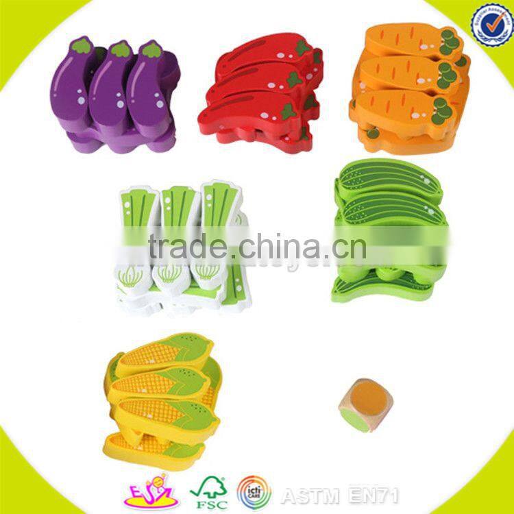 Wholesale cheap kids wooden vegetables stacking blocks toy educational baby wooden vegetables stacking blocks toy W13D078