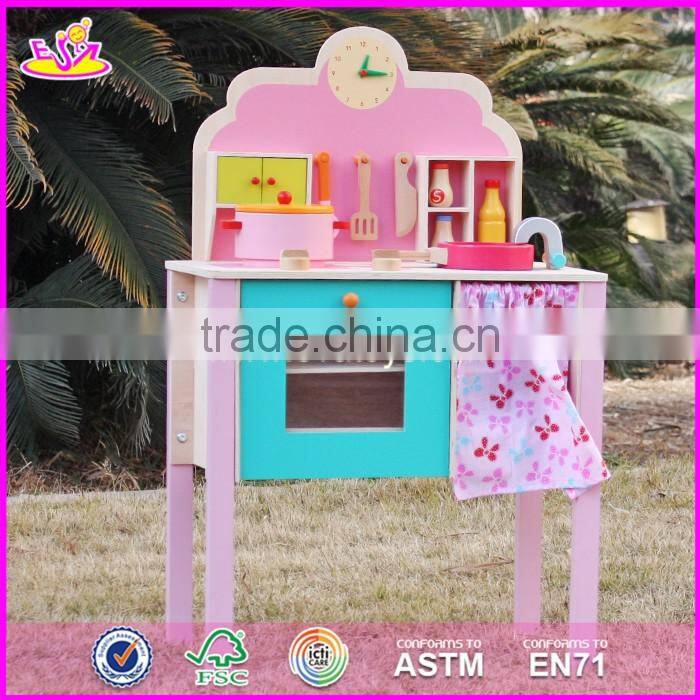 2017 New design pretend play pink wooden girls kitchen toys W10C150