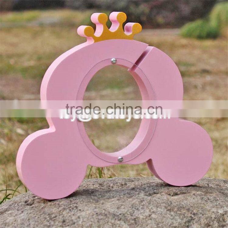New design cute crown pink wooden girls piggy bank W02A255