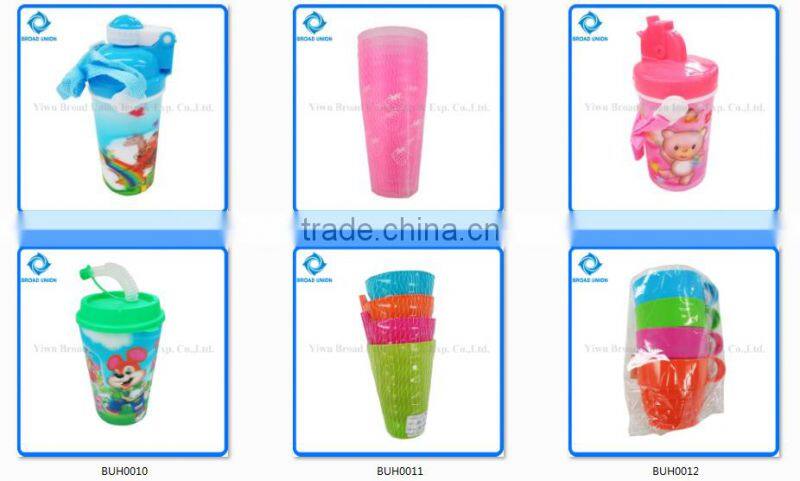 4PC Plastic Water Drinking Cup Juice Cup Set With Straw