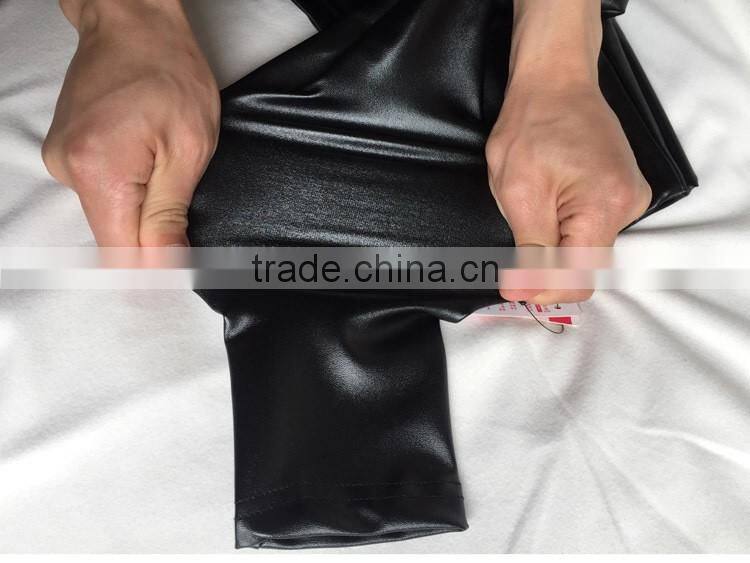 Autumn Womens PU Leather Pants High Elastic Waist Leggings Not Crack Slim Leather Leggings Fleece Trousers Women Plus Size