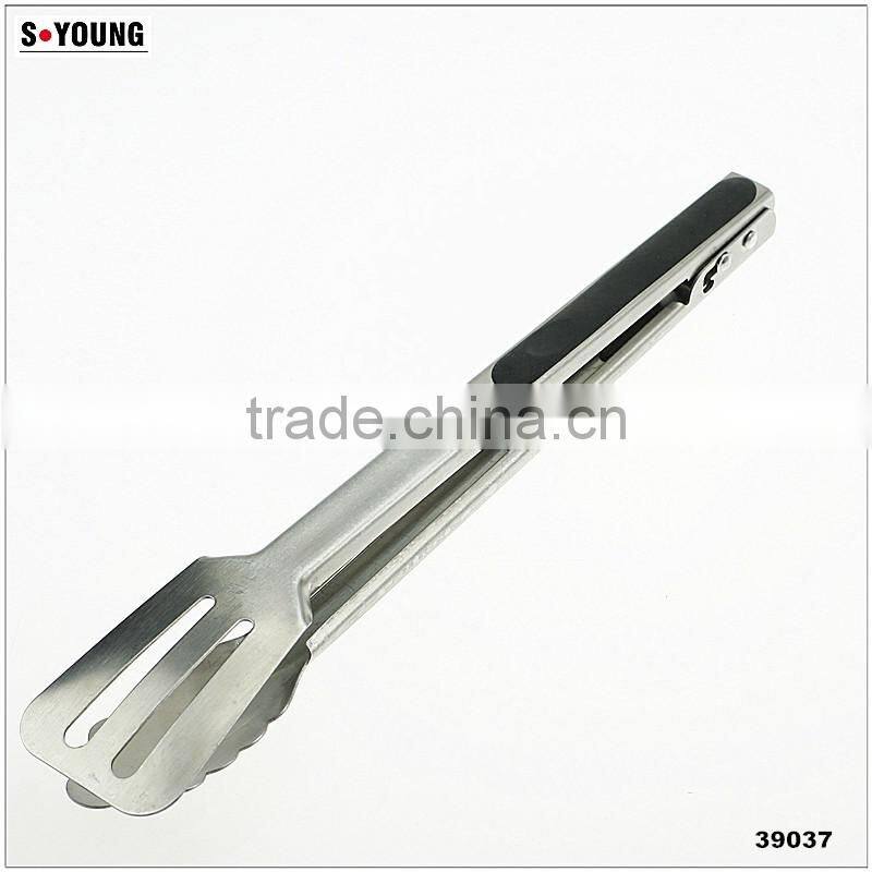 14056 Kitchen and Barbecue Grill Tongs Silicone BBQ Cooking Stainless Steel Locking Food Tong