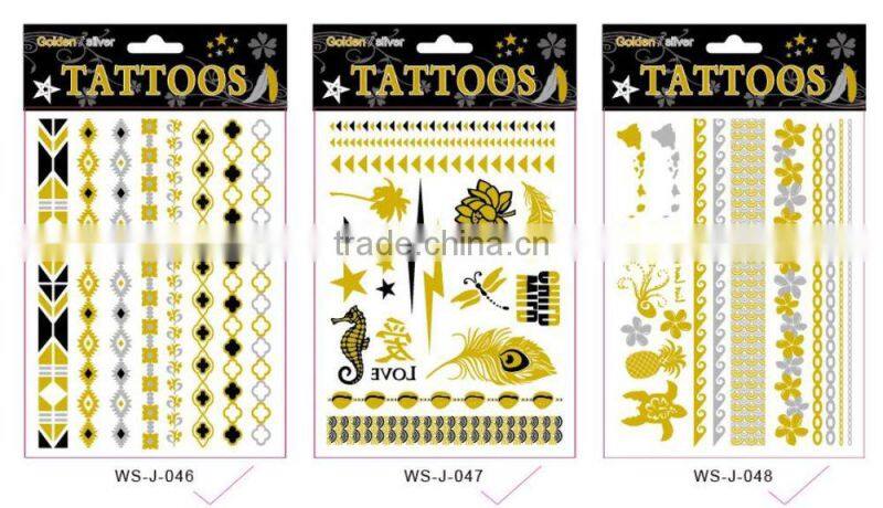 T005-006 Manufacture tattoo paper gold and silver tattoo glitter removal bulk temporary tattoo sticker