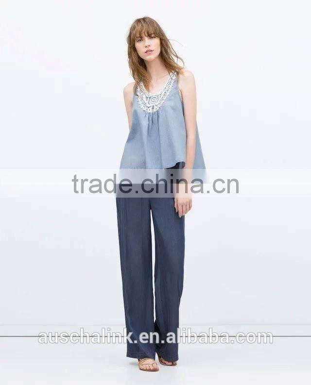 new style summer denim sleeveless crochet top pattern wholesale