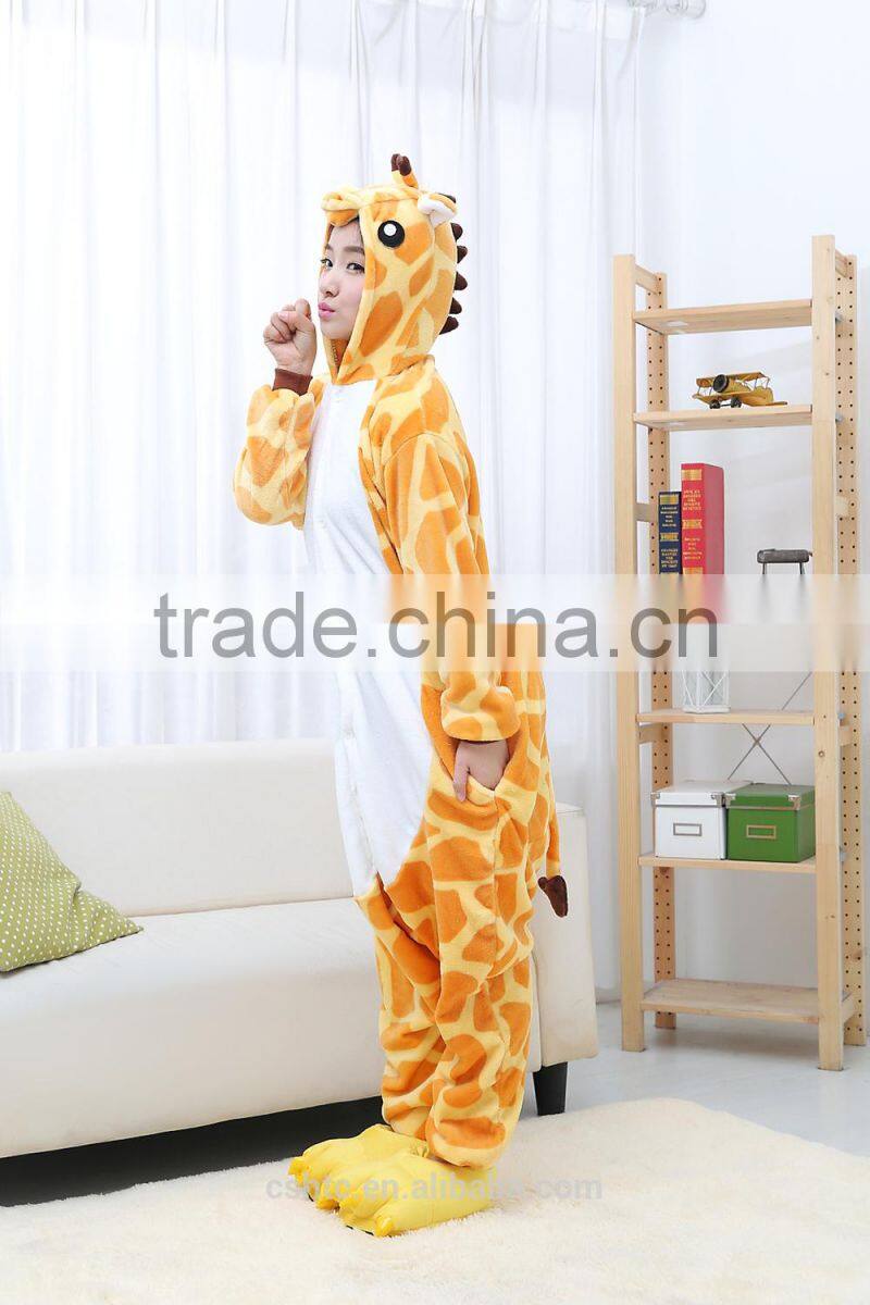 flannel cartoon adult animal jumpsuit animal pajamas jumpsuit giraffe design