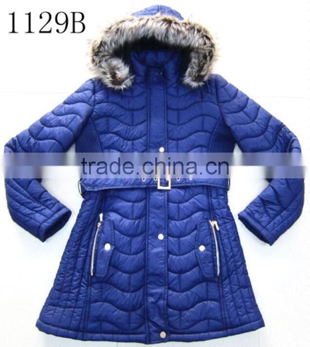 Women winter coat slim long jacket with belt