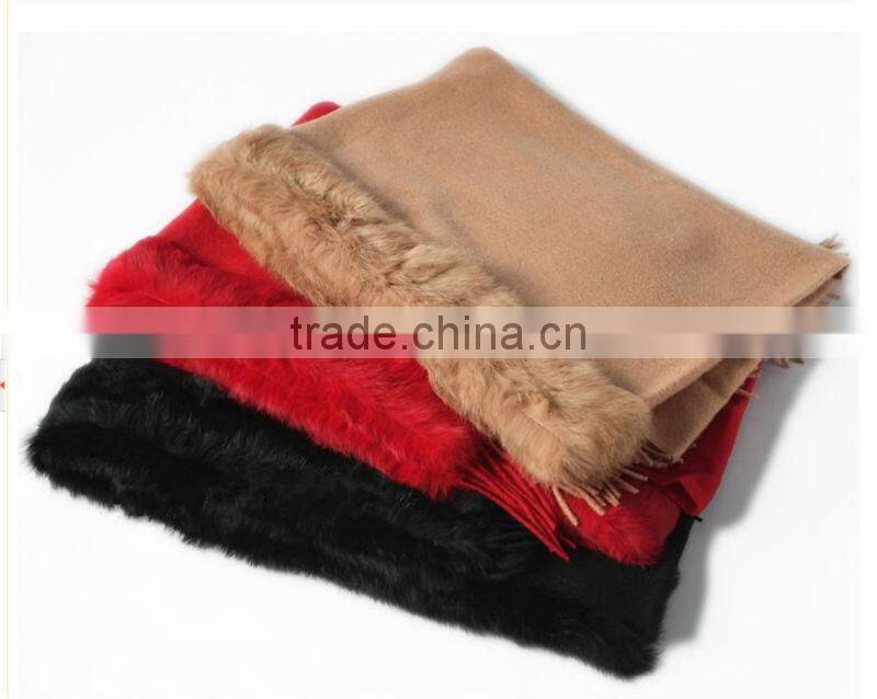 CX-B-P-21 Women Fashion Cashmere Pashmina Shawl With Fur Trim