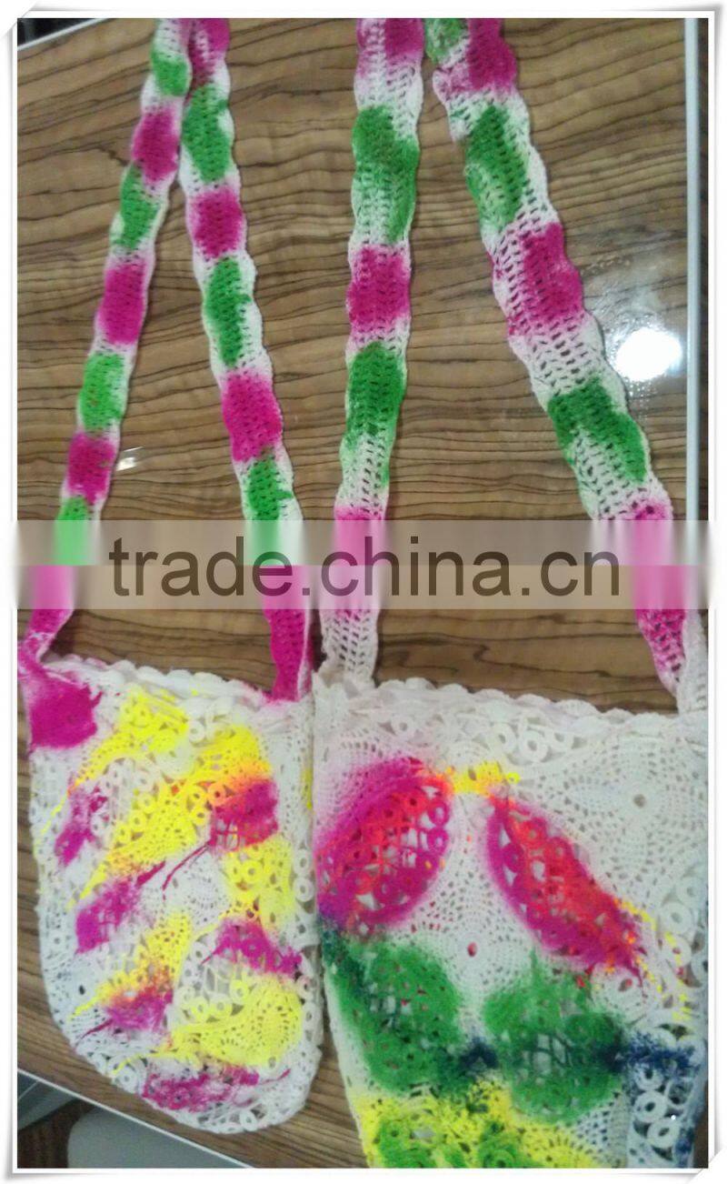 2015 New design 100% cotton handmade fashion embroidered luxury crochet handmade shoulder bag