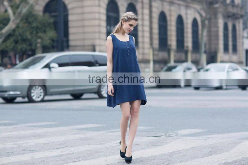 breathable ladies's loose style dress for summer fashion scoop neck dress sleeveless dress casual skirt