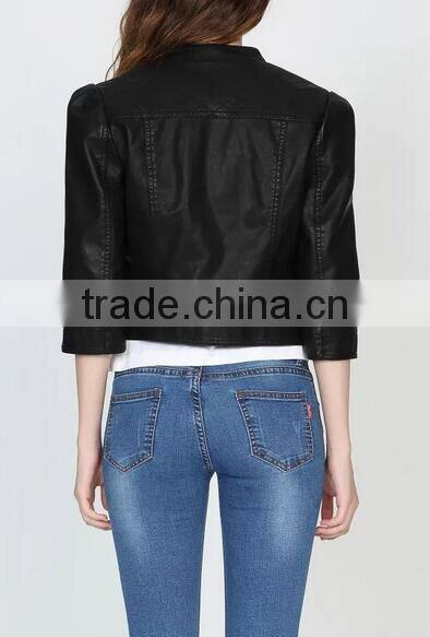 Runwaylover EY1001C Fashion slim fit short pu jacket leather jacket women
