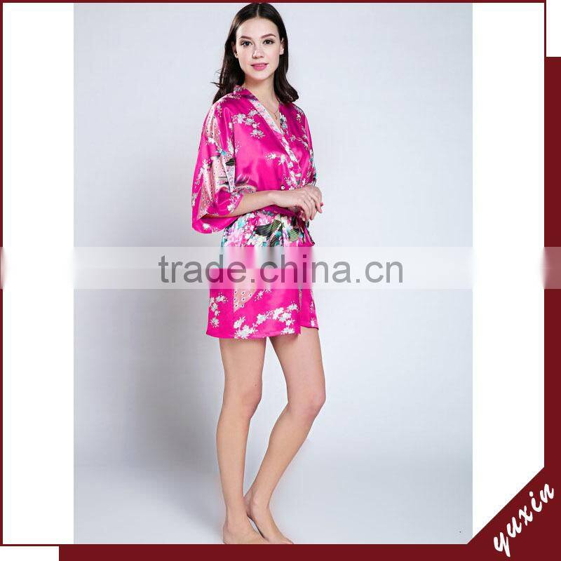 Wholesales silk short robe satin sexy robes for spa Silk Pajama WR012
