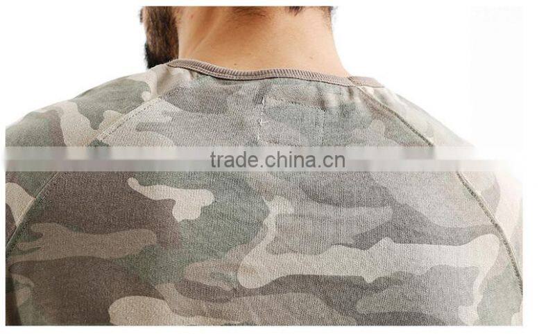 cotton/spandex kint camouflage full printing raglan sleeve military sweater/pullover with overlocking