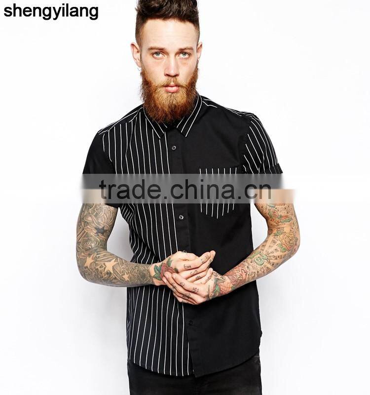 Custom high quality men cotton shirts, Stripes printed short-sleeved shirt wholesale in guangzhou