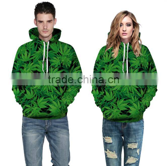 Hot sale leaves Digital printing leisure hoodies for couple