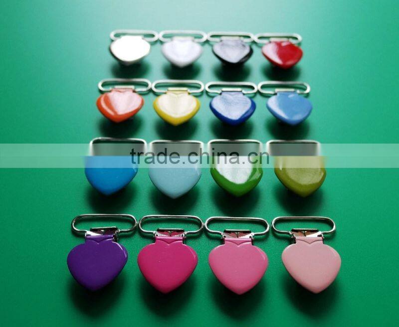 Mix 16 Colors 1" Enamel Heart Shape Metal Suspender Clips,Pacifier Holder Clip,Baby Pacifier