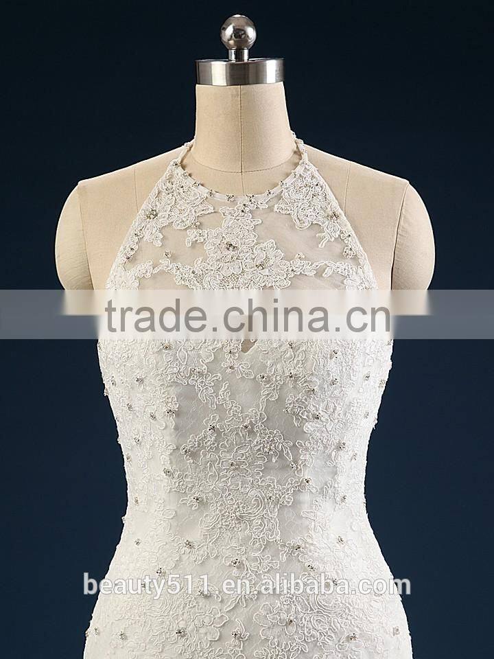 2017 A-line High Neck Sleeveless Floor-length Lace Wedding Gowns AS41101