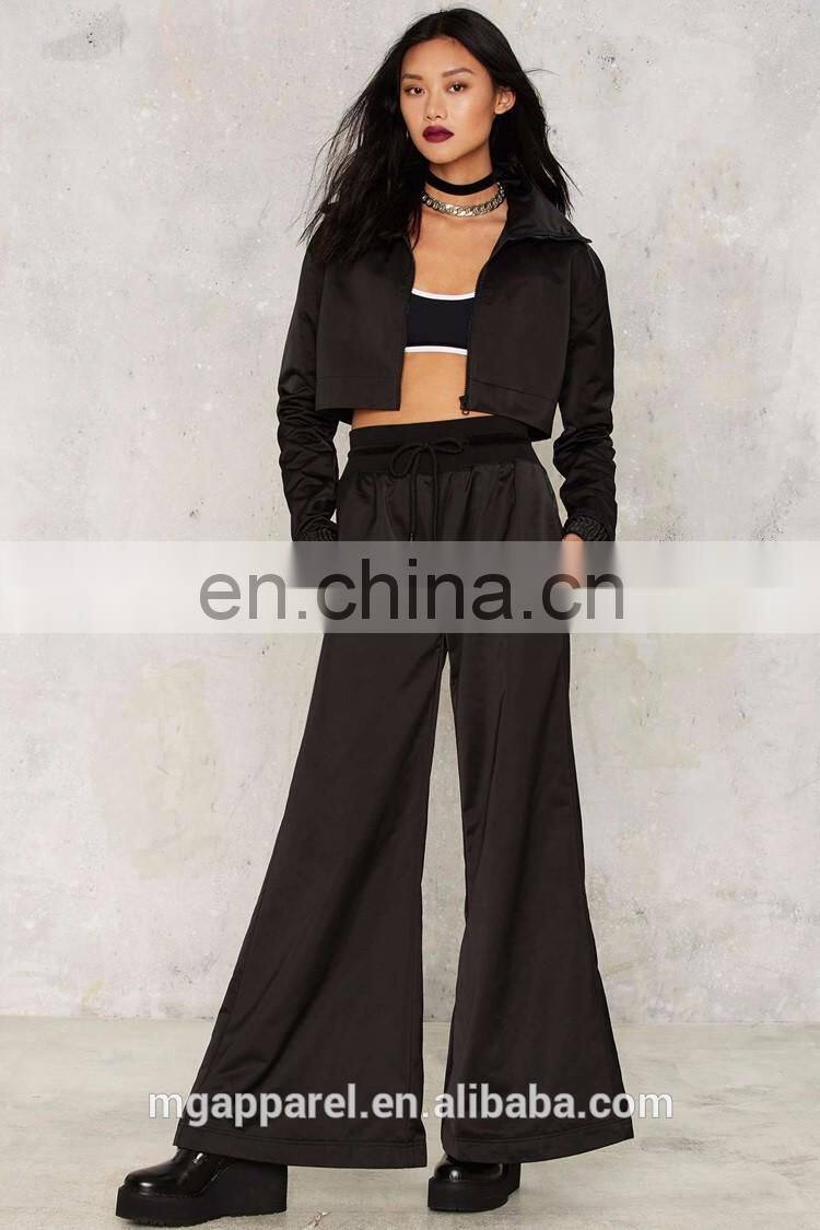 Wholesale woman coats and jackets, women high neck black track jacket