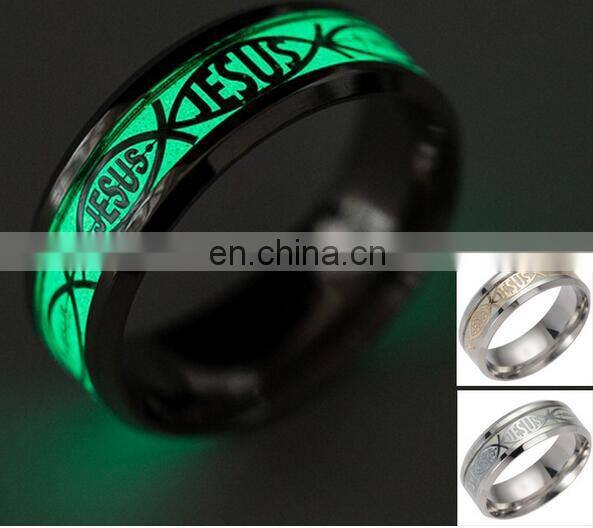 2017 Novel Stainless Steel Retro Scripture Jesus Skull Glow in the Dark Ring Fluorescent Letter Lord of Rings