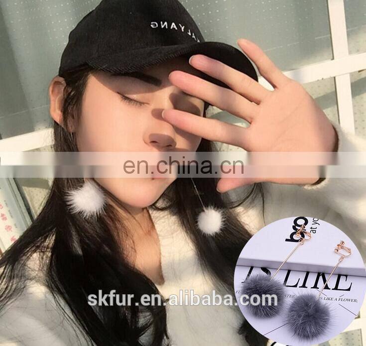 Factory wholesale high quality real mink fur small ball earrings for women