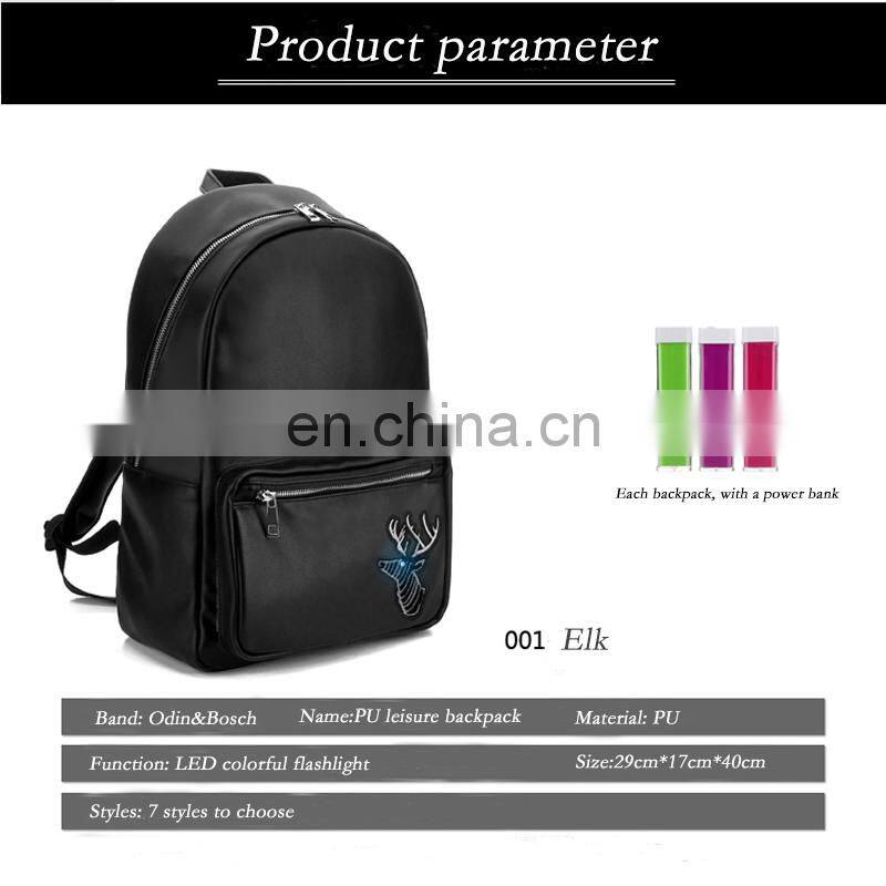 black PU teenager school bag with led backpack billboard