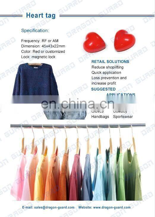 Red heart pattern AM/RF system supermarket Alarming security tag for children clothing (CE/ISO)