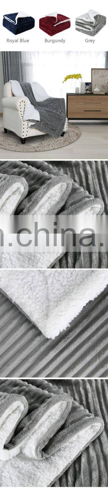Double Layers Sherpa Backing Corduroy Fleece Throw Blanket For Winter