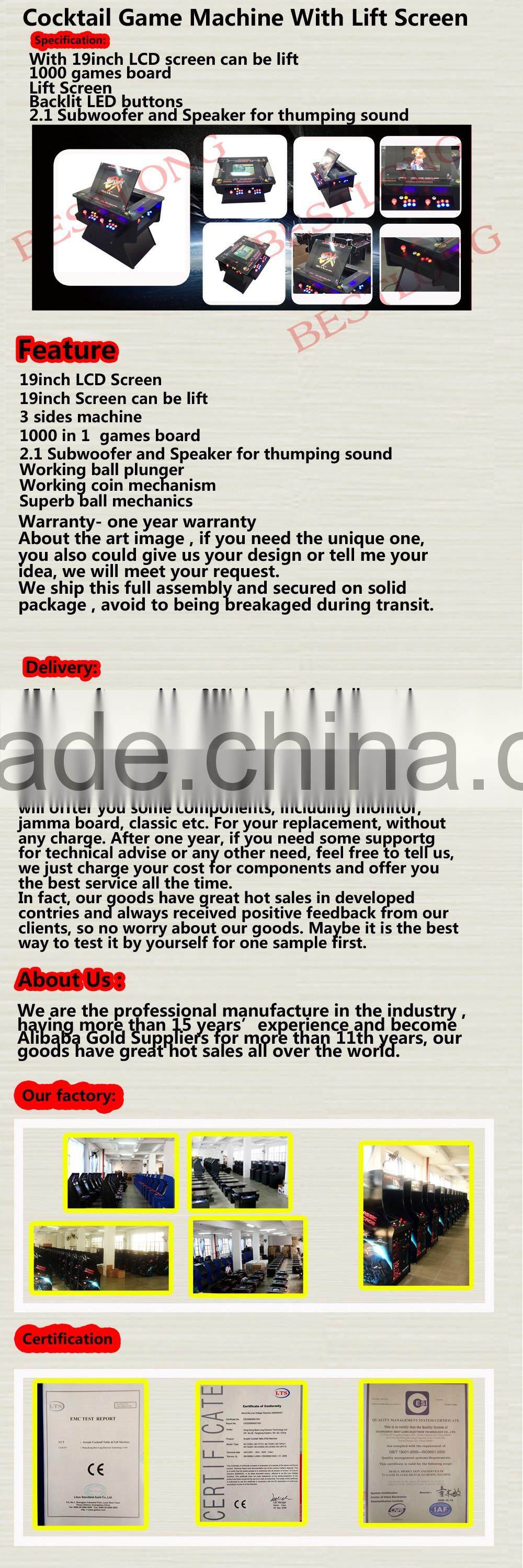 NEW ARCADE COCKTAIL GAME MACHINE WITH LIFT SCREEN(BS-C4LC19LIFT)