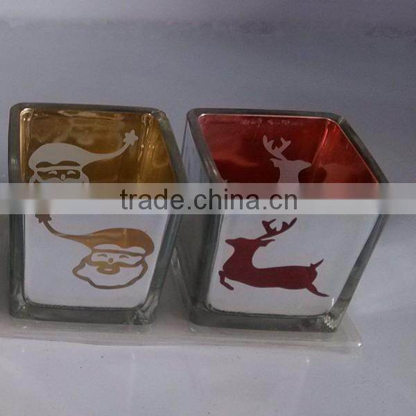 Handmade electroplating tree and snowflake silver outside inner black and red glass candle holder