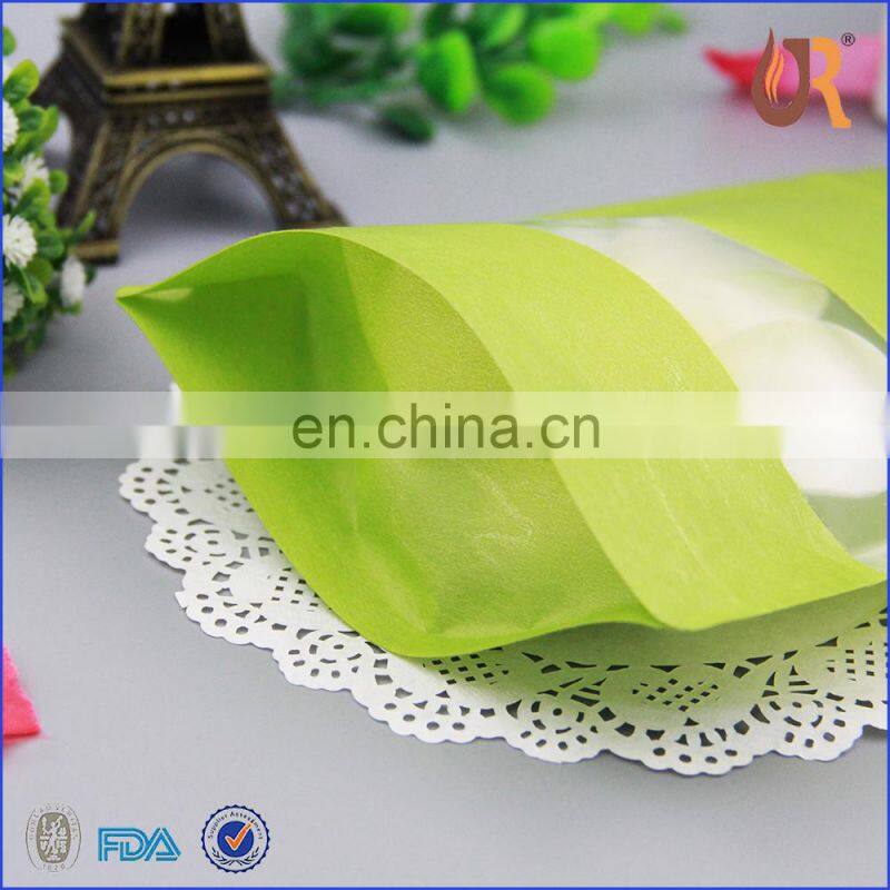 Customized food package stand up pouch green rice paper bag with clear window