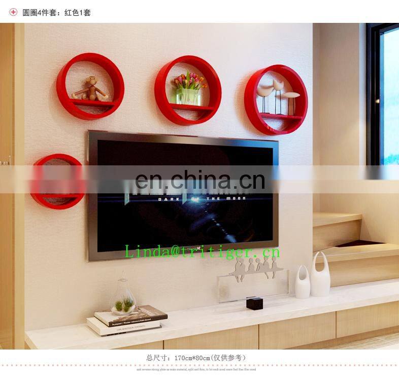 Colorful Red Blue Cute Round Wall Ledge Shelves Wooden household decor