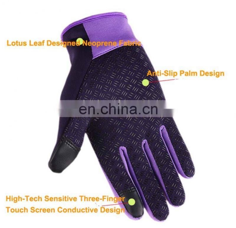 Wholesale Waterproof purple neoprene fabric with touchscreen fingers outdoor sport diving protective glove