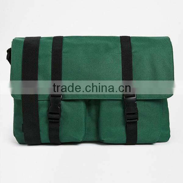 High Quality 600D Polyester Green Satchel Bag Cross Body Boys Satchel Bag With Web Buckle Straps