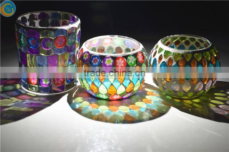 Colorful Glass Mosaic Cylinder Candle Holders Bronze & Turquoise Candle jars